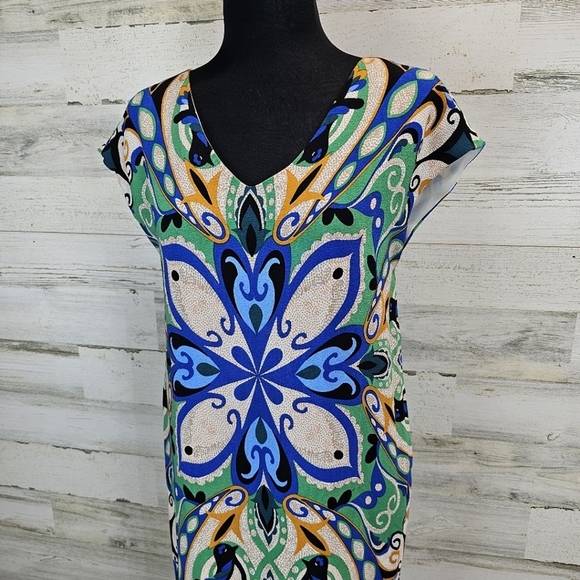 Anthropologie Maeve Folksong V-Neck Bird Print Shift Dress XS Whimsical Unique - Picture 5 of 13